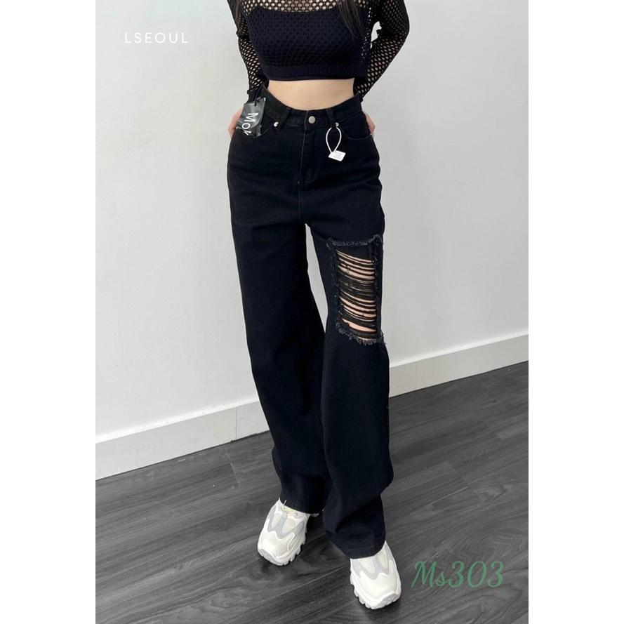QUẦN BAGGY JEAN NỮ ỐNG SUÔNG LƯNG CAO RÁCH BỤI THỜI TRANG