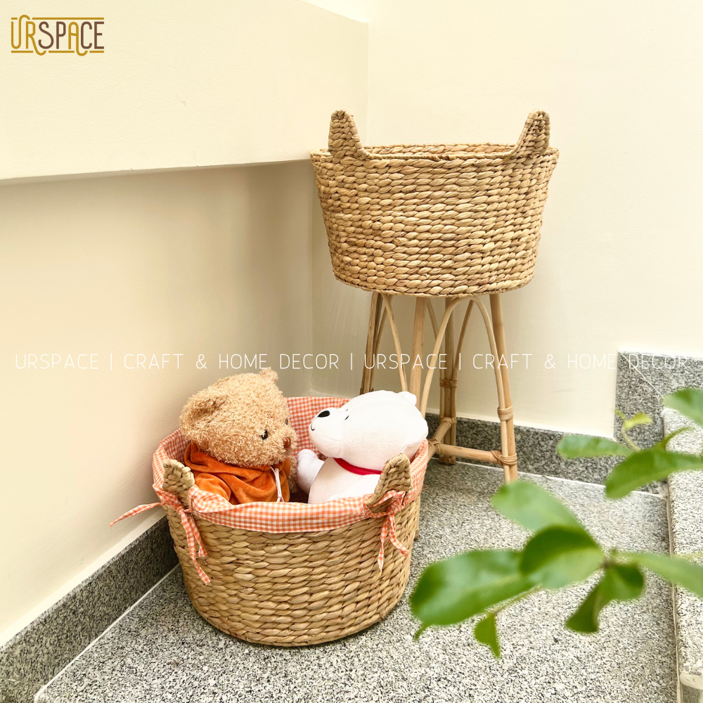 Giỏ lục bình đựng quần áo URSPACE trang trí decor sắp xếp không gian hình tai mèo dễ thương/ ROUND HYACINTH STORAGE BASKET