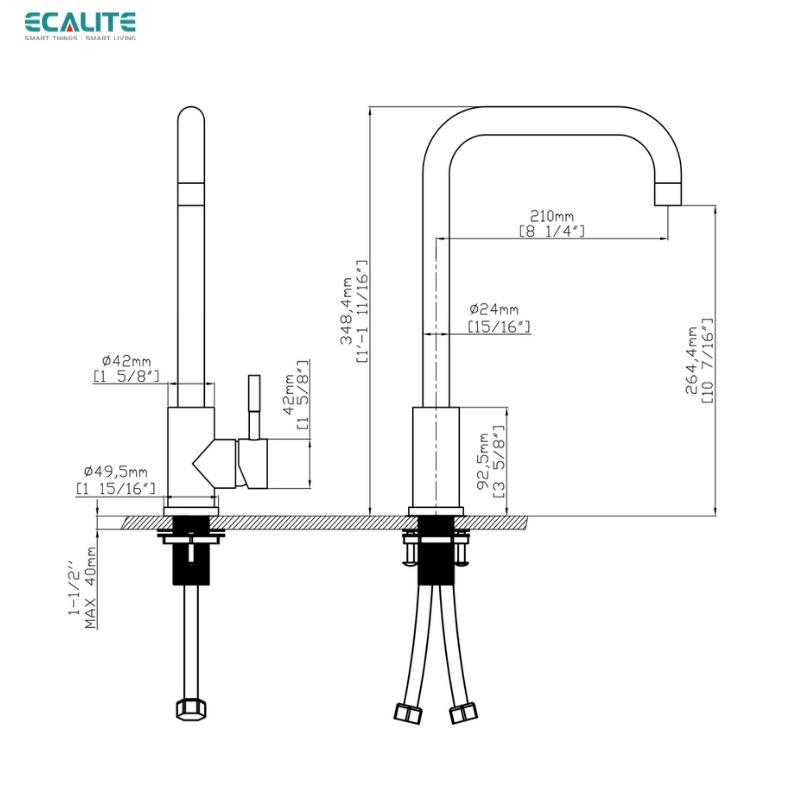 Vòi Rửa Chén Nóng Lạnh Ecalite EF-K128B - Đồng Thau Sơn Đen - Cổ Xoay 360 Độ - Hàng Chính Hãng