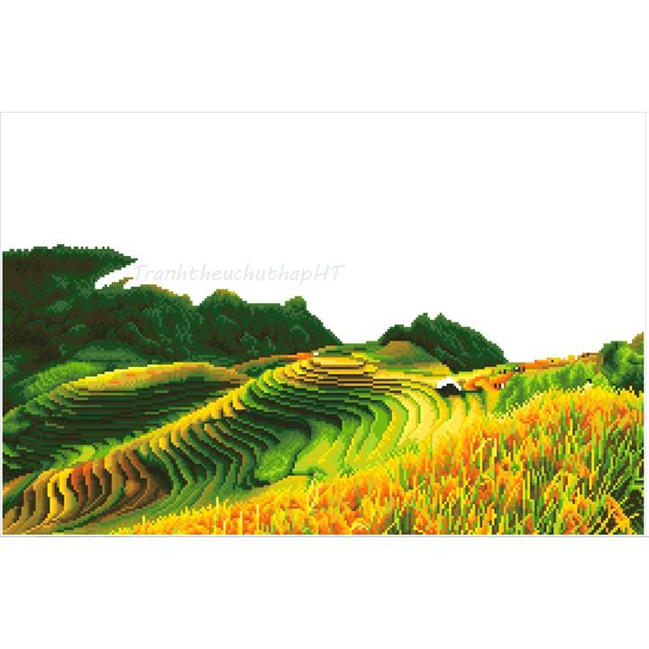 Tranh đính đá phong cảnh làng quê ruộng bậc thang VS135 - tự đính