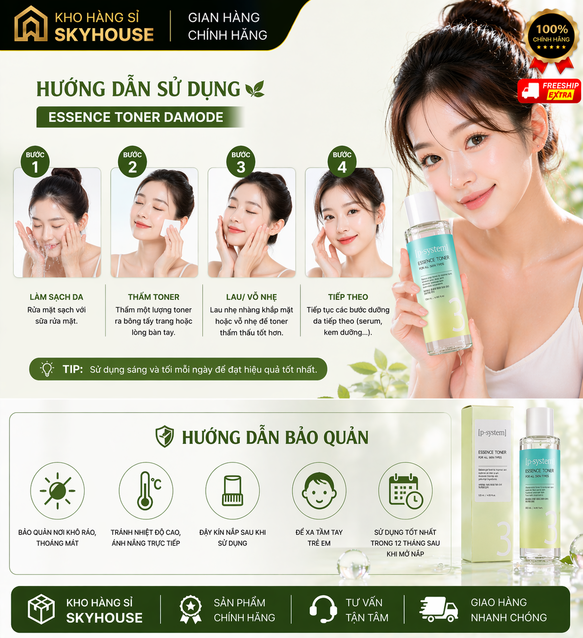 Tinh chất cân bằng dưỡng trắng da  ESSENCE TONER DAMODE 120ml tinh chất cấp ẩm dịu nhẹ chính hãng