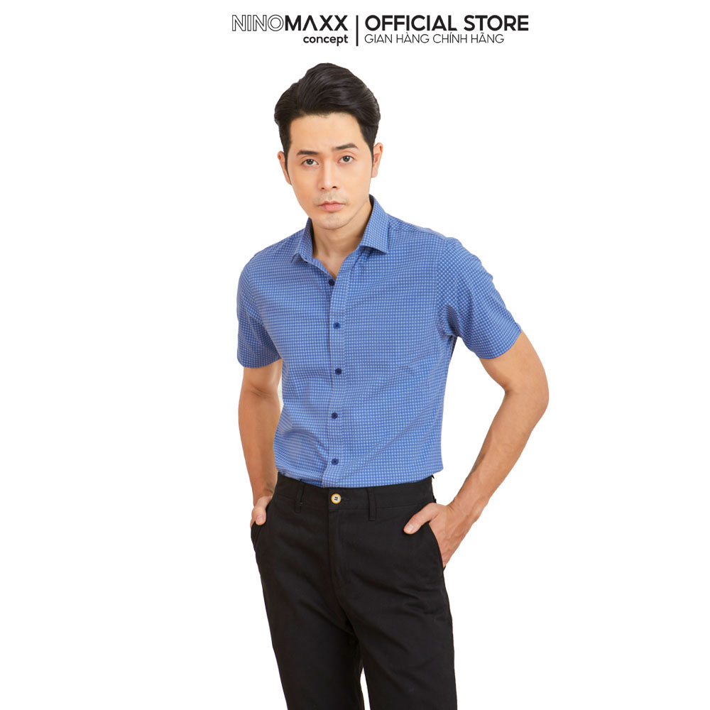 N&amp;M CLUB Áo sơ mi vải Bamboo in họa tiết Nam tay ngắn Slim Fit 2105047
