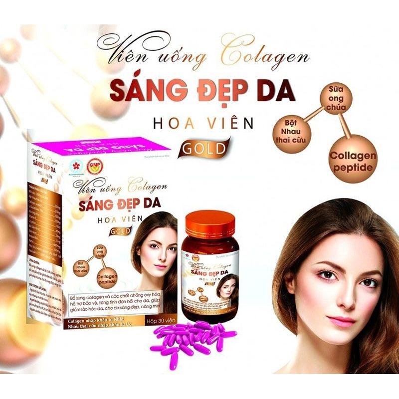 Viên uống Collagen Sáng Đẹp Da Hoa Viên Gold. Bổ sung collagen, chống lão hóa da, giảm nám da, tàn nhang, sáng đẹp da