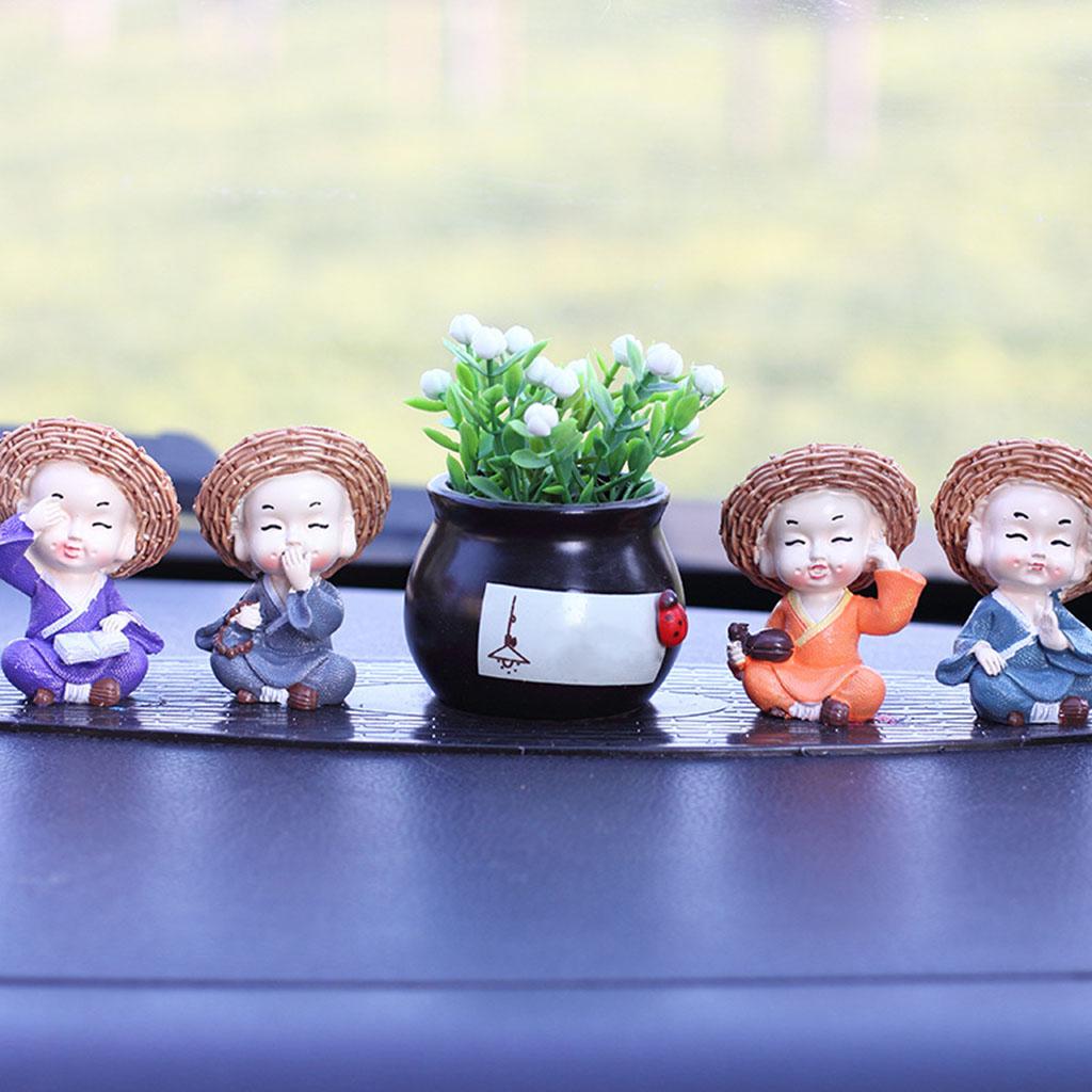 4Pc Resin Monk Figurines Cute Little Monk Statue Sculpture Decor Lovely Gift