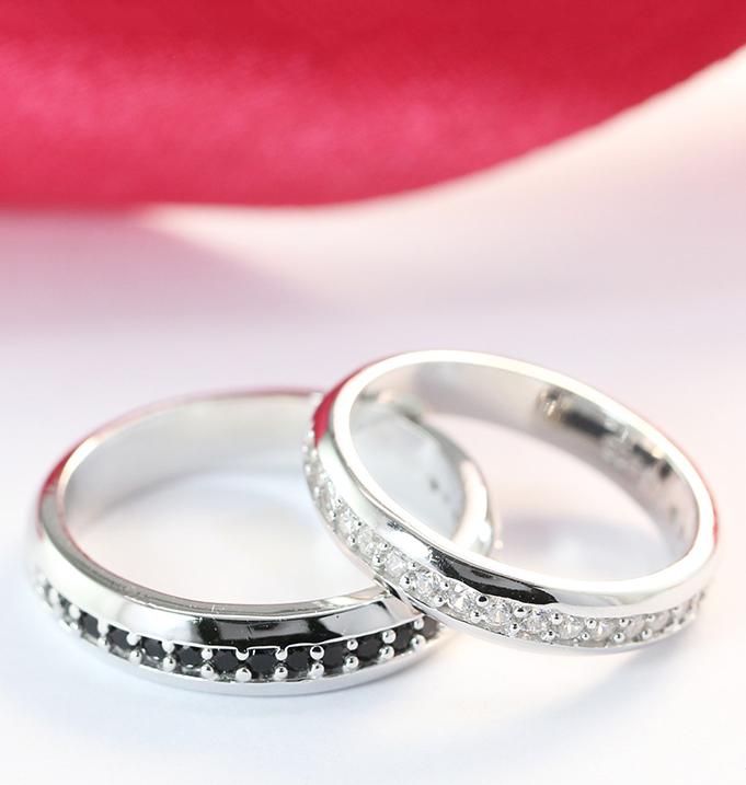 Nhẫn đôi bạc nhẫn cặp bạc đẹp đính đá cách điệu ND0357