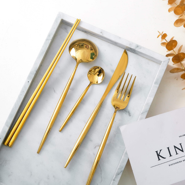 SET CUTLERY MINIMALIST GOLD 5PCS