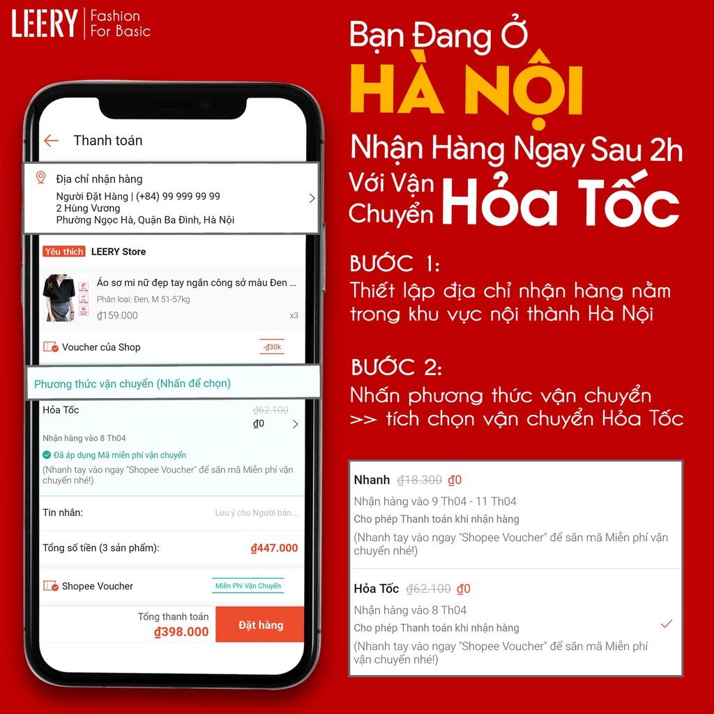 Áo sơ mi nữ công sở đẹp form rộng kiểu tay lỡ Hàn Quốc vải lụa cao cấp màu Đen Trắng Be Xanh form rộng LEERY S.M-02