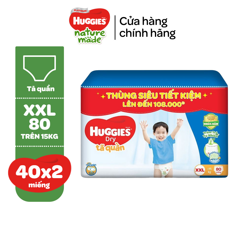 [Bao bì và CTKM thay đổi theo từng lô hàng] Combo 2 gói Tã quần Huggies Skincare Mega Jumbo M106/L96+8/XL84+4/XXL76+4 với tràm trà dịu da