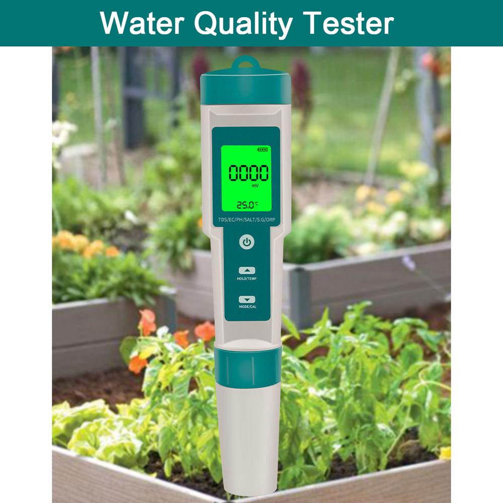 Multifunctional Digital 7 in 1 Water Quality Tester Portable High Accurancy Water Quality Test Pen Water Quality Measurement Tool Water PH/TDS/EC/Salinity/ORP/S.G/Temperature Measuring