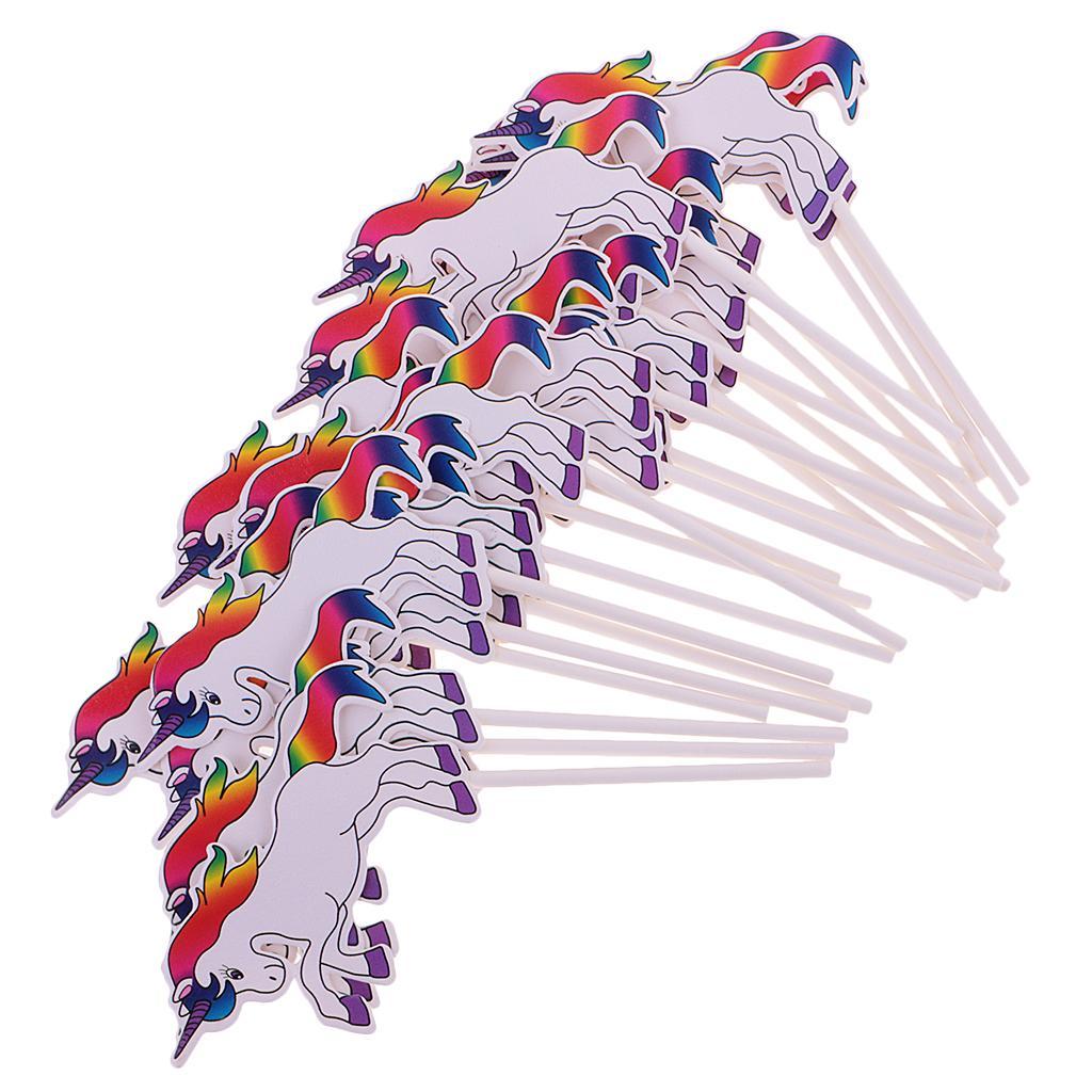 24pcs Unicorn Rainbow Cake Sticks+25pcs Paper Straws for Kids Birthday Party