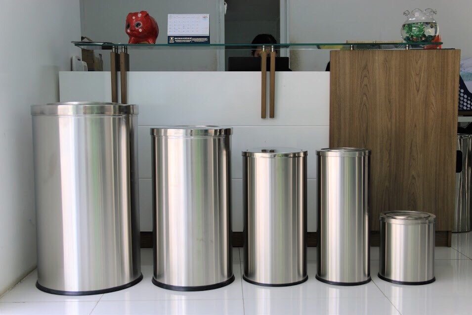 Thùng Rác Inox Nắp Lật - Ø250x610H