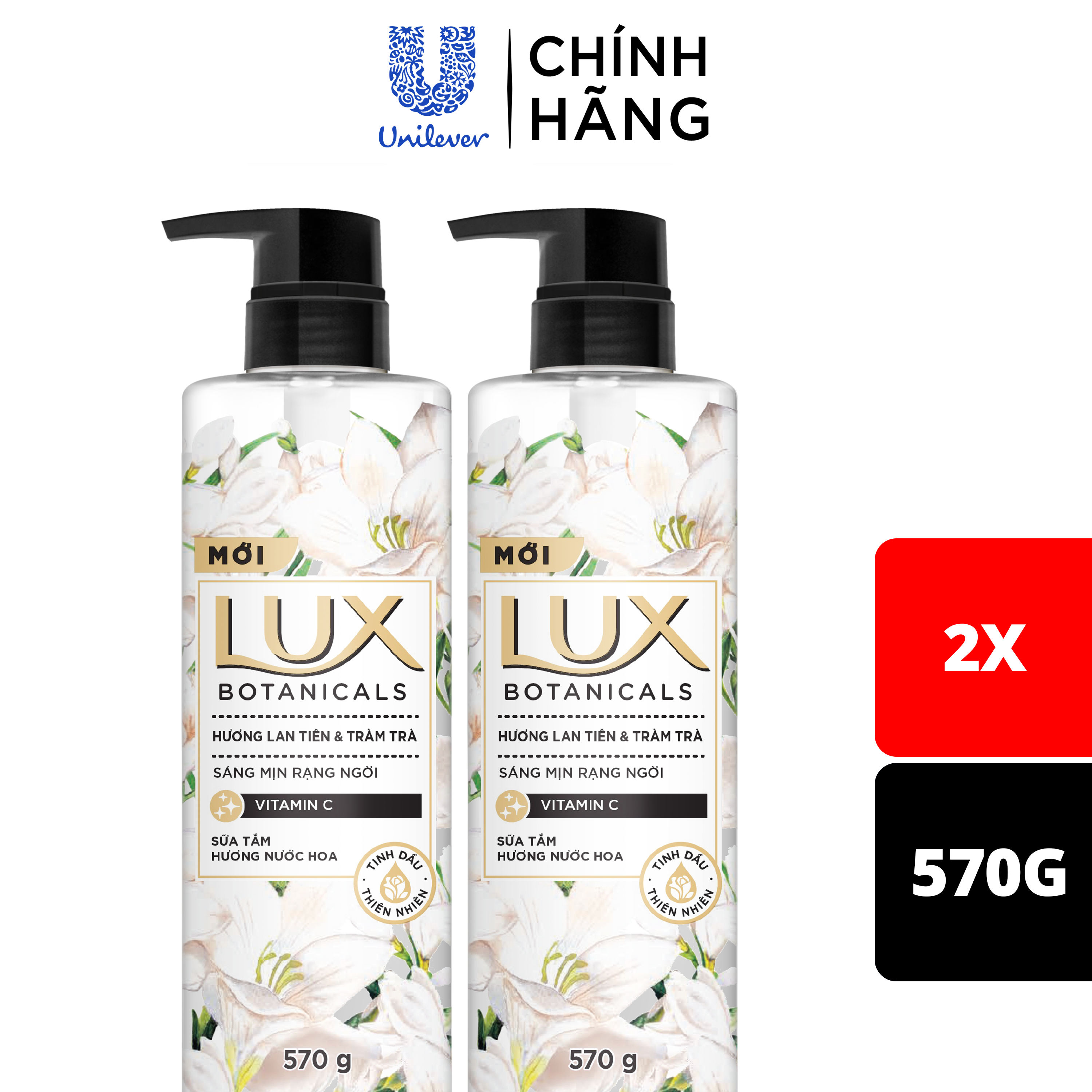 COMBO SỮA TẮM NƯỚC HOA THƠM LUX BOTANICALS HƯƠNG NƯỚC HOA LAN TIÊN & TRÀM TRÀ 570GX2