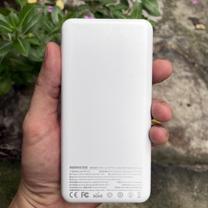Pin dự phòng sạc nhanh Remax RPP-316 Noah Series 20000mAh an toàn đi máy bay - hỗ trợ QC 22.5W và PD 20W - Hàng Chính Hãng