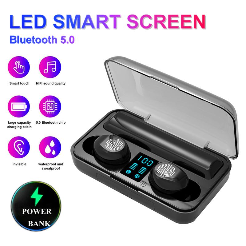 Tai Nghe Bluetooth 5.0 VINETTEAM V9 TWS Tai Nghe Không Dây Bluetooth Màn Hình Hiển Thị LED Tai Nghe Nhét Tai-Chống Nước IPX7 - Nghe 90h - Tích Hợp Micro - Tự Động Kết Nối - Tương Thích Cao Cho Tất Cả Điện Thoại-Hàng Chính Hãng