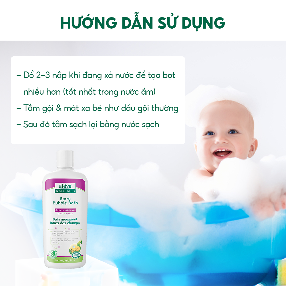 Sữa tắm tạo bọt dưỡng ẩm và làm mềm da cho bé hương berry Aleva Naturals (chai 240ml)