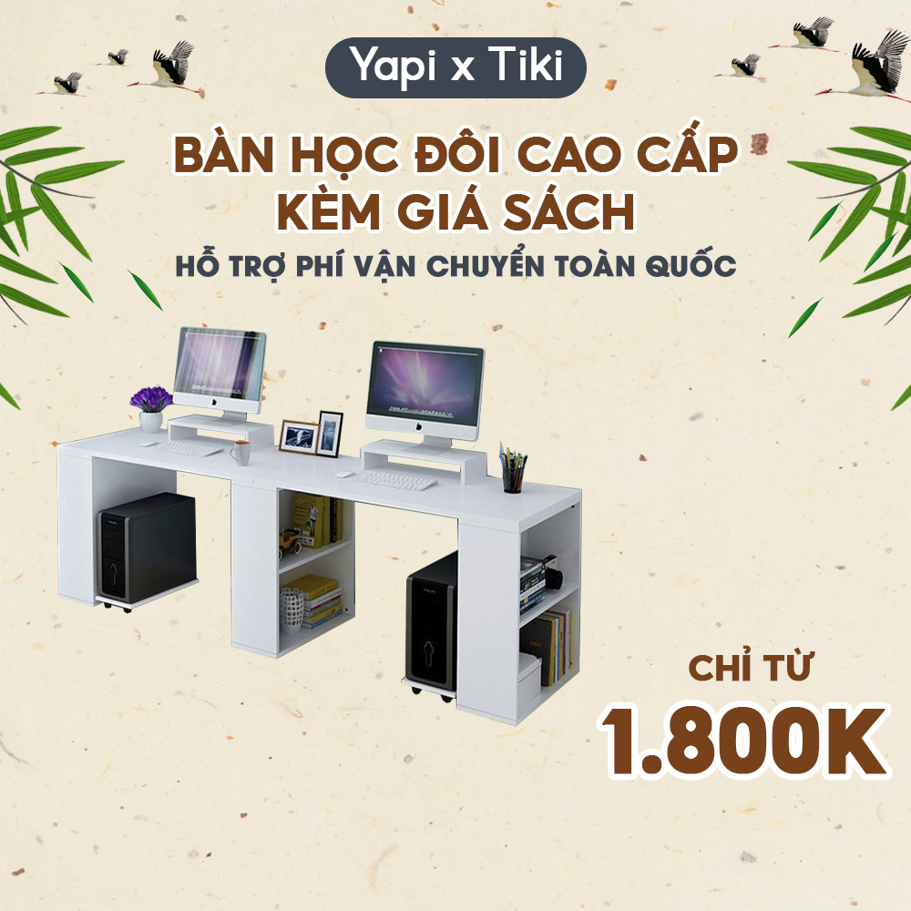 Bàn Học Đôi Cho Bé Kèm Giá Sách 2 Trong 1 YAPI GHC-4612