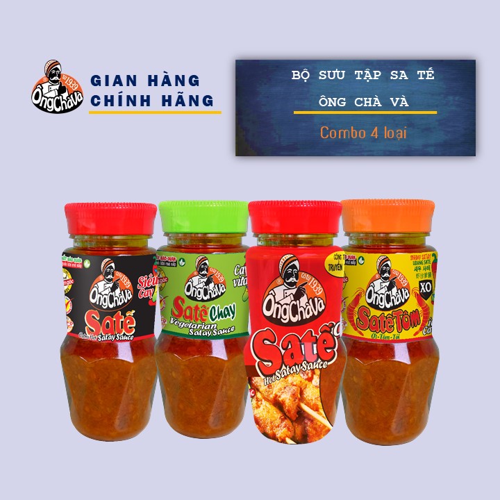 Bộ Sưu Tập Sa Tế Ông Chà Và: &quot;Sa Tế 115g + Sa Tế Siêu Cay 90g + Sa Tế Tôm 90g + Sa Tế Chay 90g&quot;