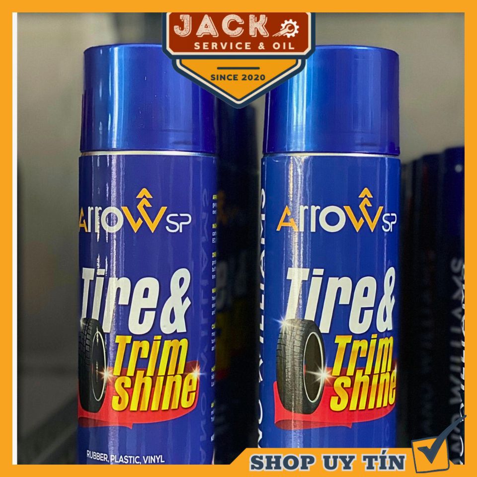 Xịt làm đen bóng nhựa nhám vỏ xe Arrowsp Tire&amp;Trimshine NaNo Williams 500 ml dưỡng lốp xe mới và sáng bóng