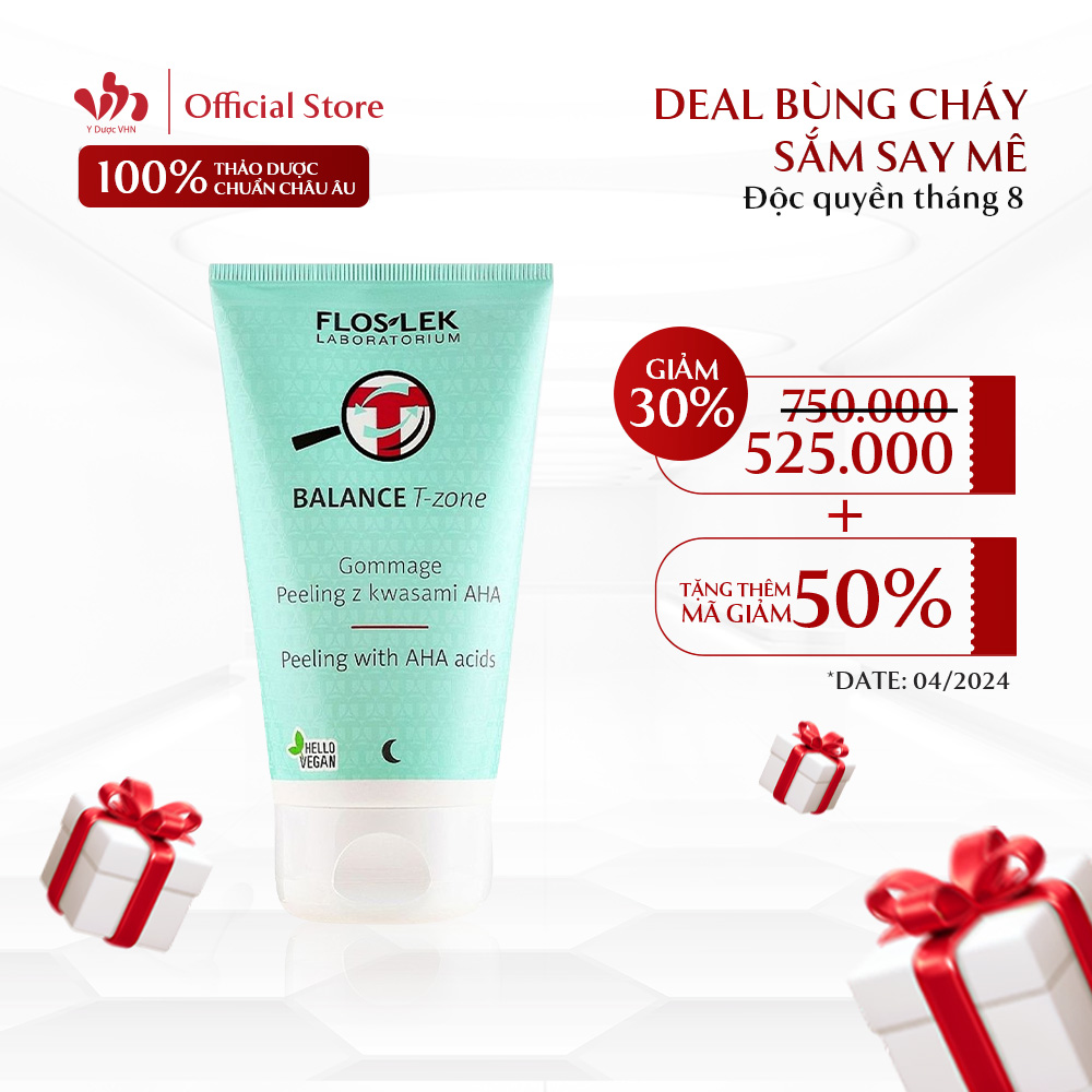 Tẩy Tế Bào Chết Dạng Hạt Siêu Nhẹ FLOSLEK Gommage Peeling With AHA Acids Cho Da Mụn, Hỗn Hợp Thiên Dầu 125ml/Tuýp