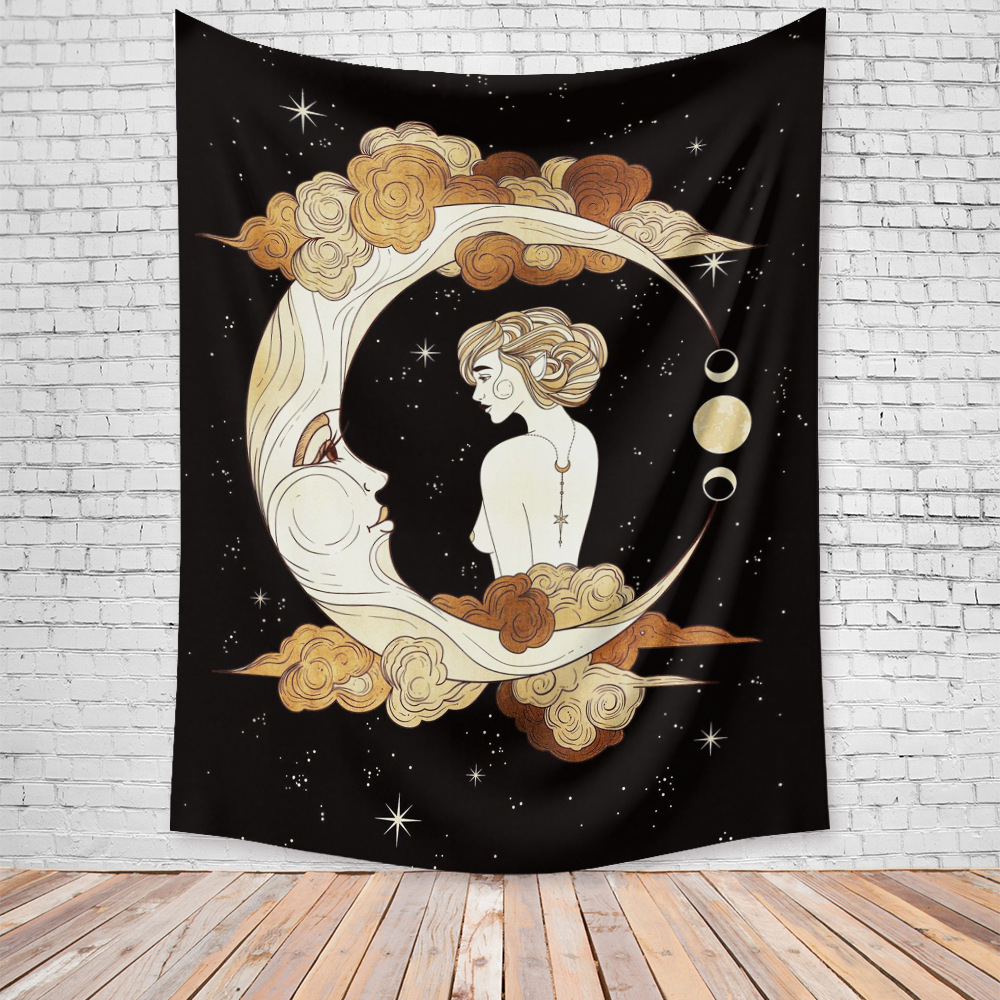 Thảm Treo Tường Tranh Vải Thảm Tapestry Chủ Đề Tâm Linh - Thiếu Nữ Trăng Khuyết