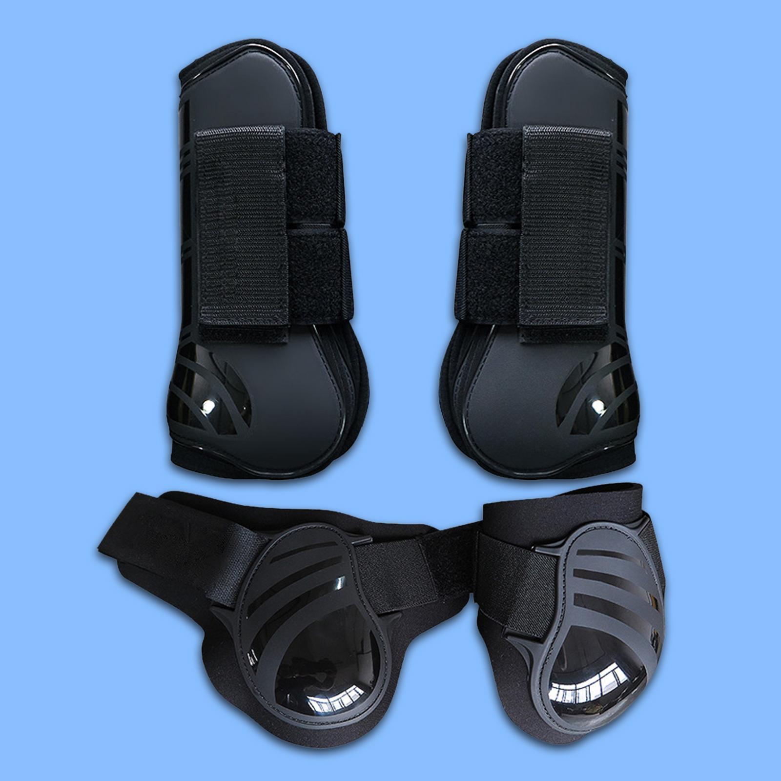 4Pcs Horse Front Rear Hind Leg Boots, Equine Tendon Fetlock Protect Black XL