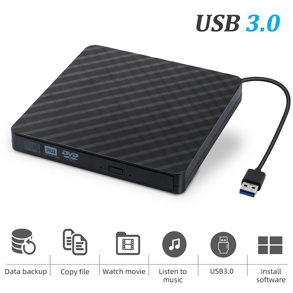 USB3.0 External Optical Drive DVD Burner Recorder CD Player Support One-key Recording Wide Application Black