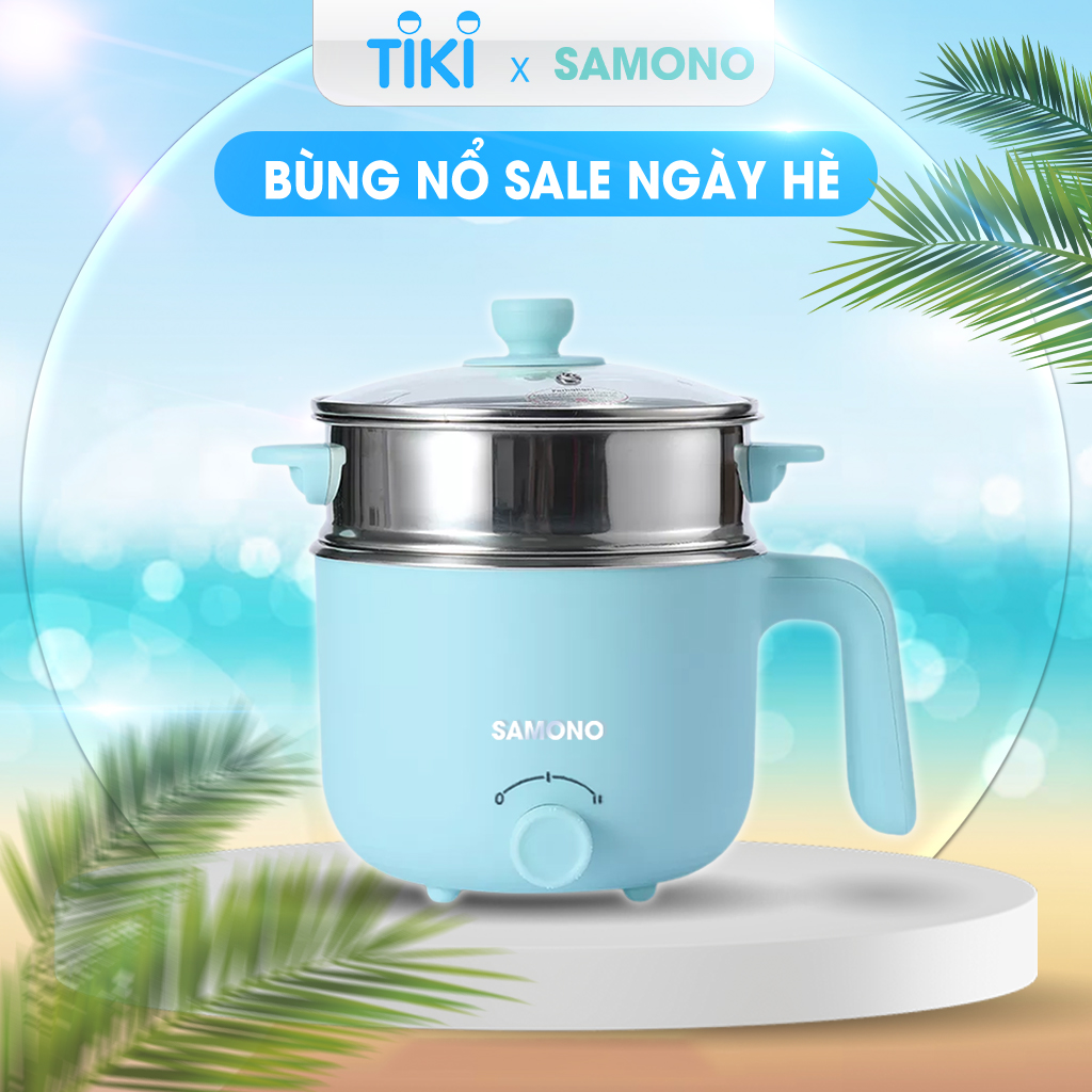 Nồi điện đa năng SAMONO SW-DG01 dung tích 1.2L có xửng hấp nấu lẩu hấp rau nấu chè tùy thích - Hàng chính hãng