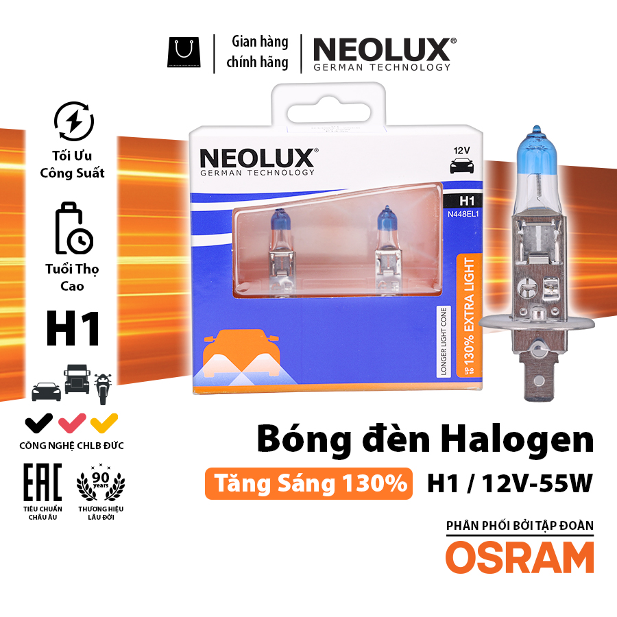 Combo 2 Bóng Đèn Halogen Tăng Sáng 130% OSRAM NEOLUX Dùng Cho Xe Ô Tô Xe Máy Chân H1 H4 H7 - Nhập Khẩu Chính Hãng