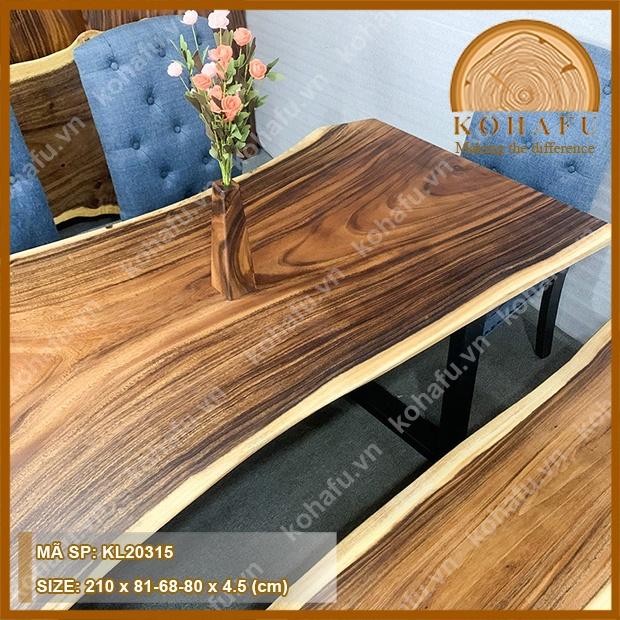 Mặt bàn gỗ me tây nguyên tấm, kiểu dáng tự nhiên KL20315