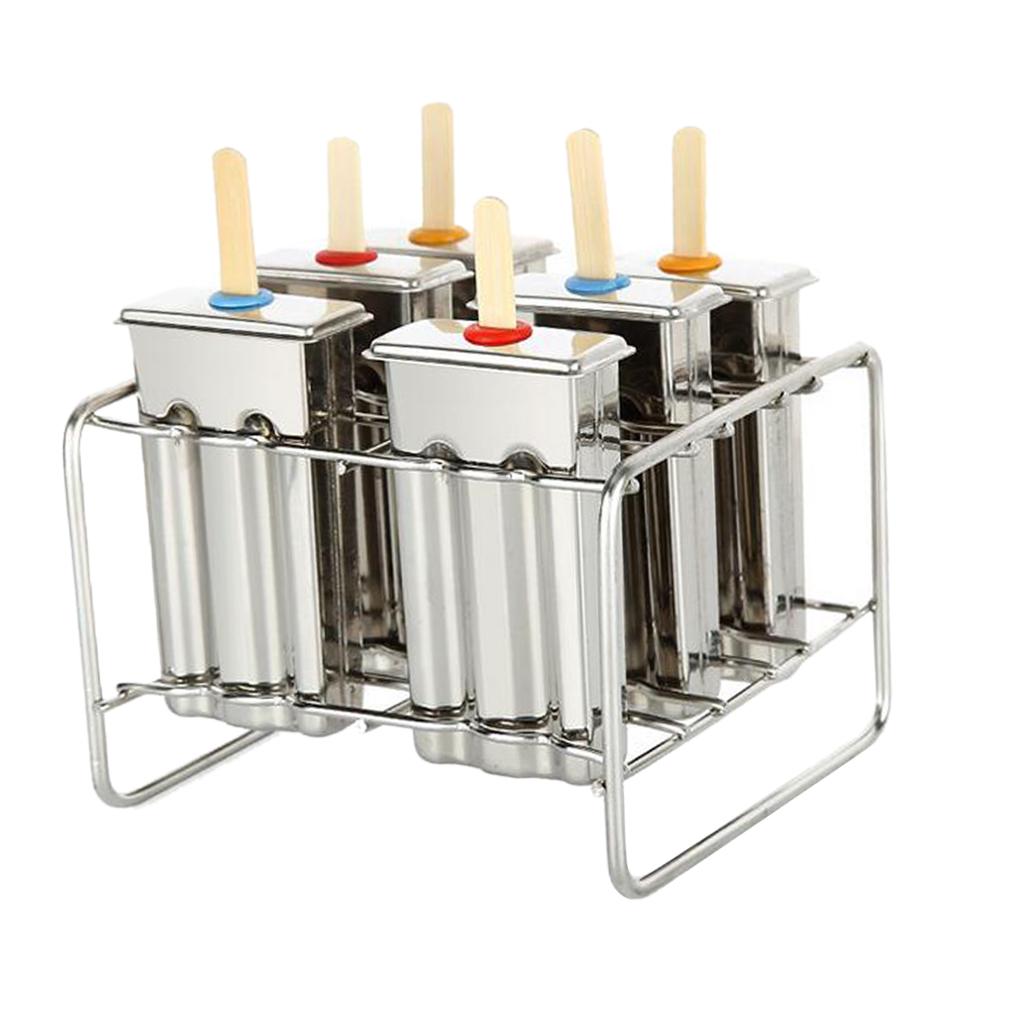 DIY 6 Cells Stainless Steel Popsicle Ice Cream Ice Pop Mold w/ Holder Rack B