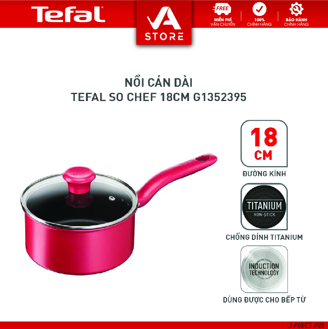 Nồi cán dài chống dính đáy từ Tefal So Chef G1352395 18cm có nắp - Hàng Chính Hãng