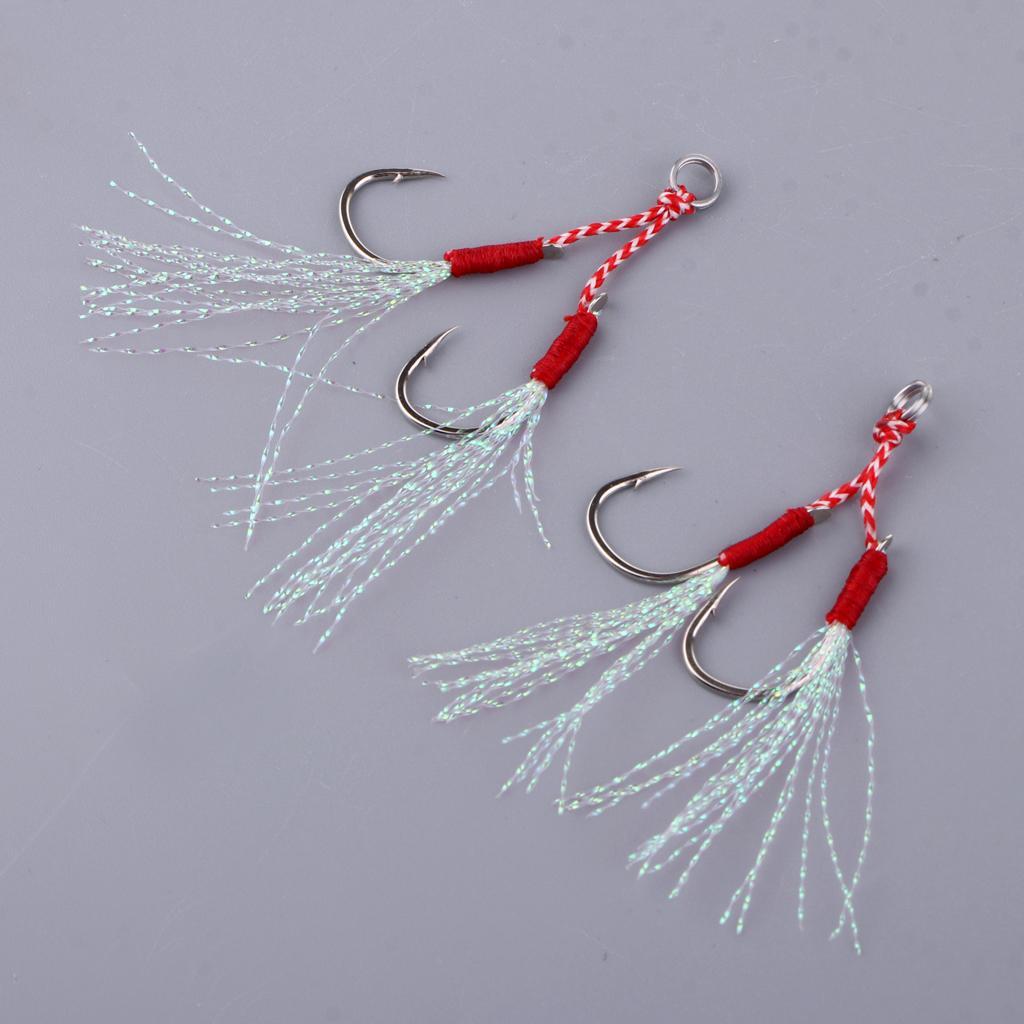 2x 2pcs Super Sharp Fishing Assist Hooks Saltwater Sea Fishing Tackle Jigging Barbed Hook 11#-17#