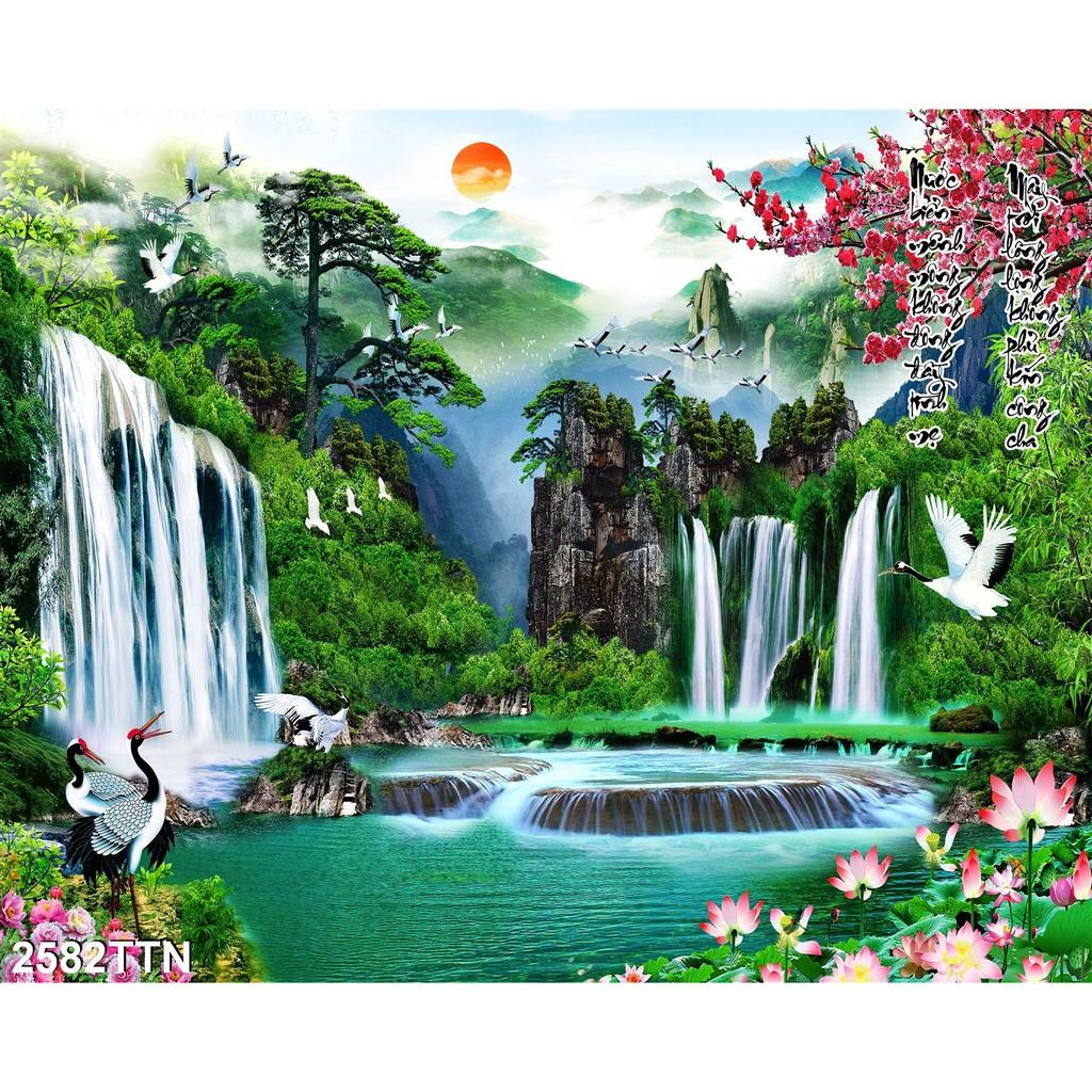 TRANH DÁN TƯỜNG 3D SƠN THUỶ HỮU TÌNH THÁC NƯỚC ĐẸP NHIỀU MẪU - TRANH NON NƯỚC HỮU TÌNH