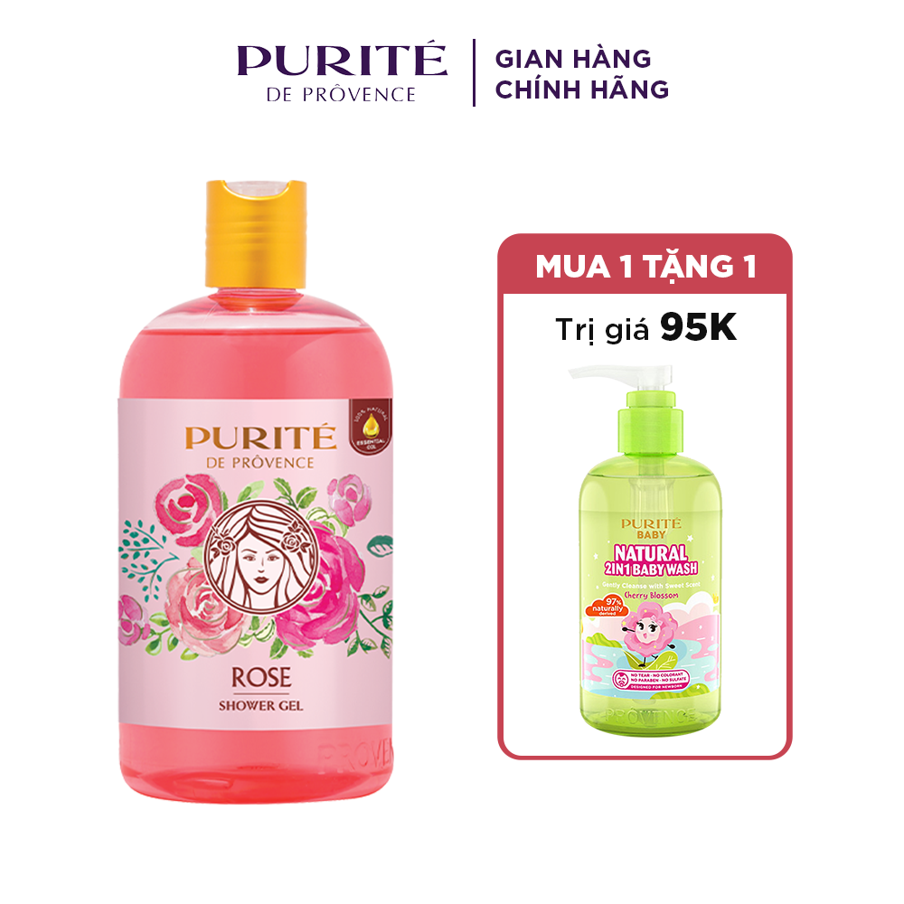 [Hàng Chính Hãng] [Combo Mẹ và Bé]Combo Sữa Tắm Purité Thiên Nhiên Hoa Hồng 500ml+Sữa Tắm Purité Baby Hoa Anh Đào 250ml