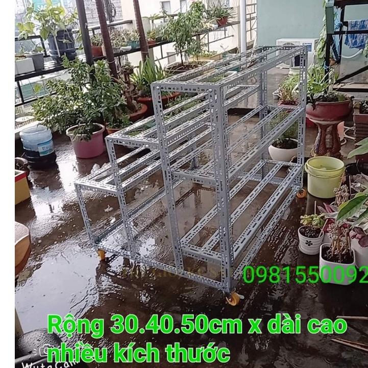 Kệ Sắt V lỗ 3 Bậc 5 tầng kệ ,CÓ GẮN BÁNH XE,( KHUNG SẮT V4X4cm) Kệ sắt để hàng hóa ,kệ trưng bày đa năng