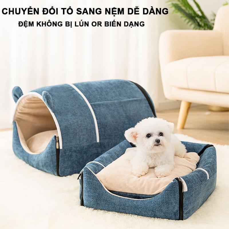 Chuồng nệm cho chó mèo Hipipett gấp gọn tháo rời giặt giũ dễ dàng vải chenille xịn 3 màu sắc ,3 kích cỡ-PKCM01