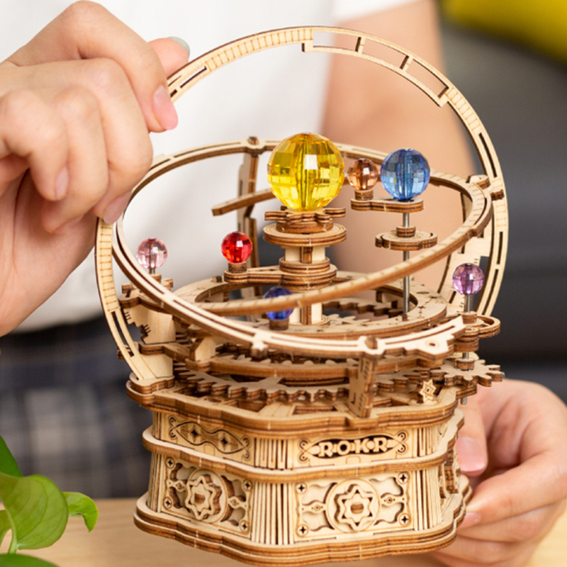 Đồ chơi lắp ráp gỗ 3D Mô hình Hộp nhạc Starry Night AMK51 Orrery Mechanical Music Box