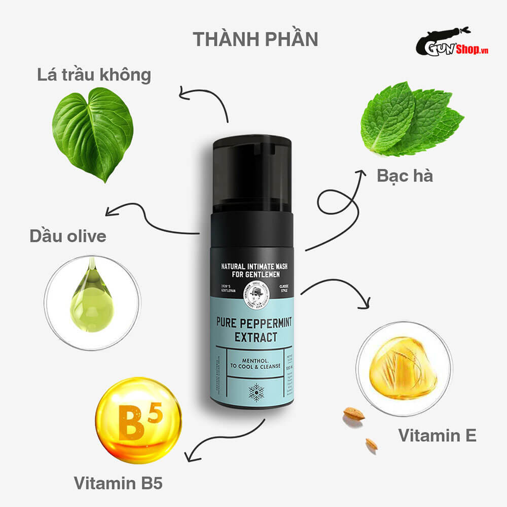 Dung dịch vệ sinh nam dạng bọt, tinh chất bạc hà tươi mát - Shell Pure Peppermint Extract kèm 1 chiếc BCS Gun Super Thin