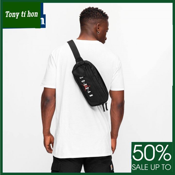 Tony tí hon - Túi đeo chéo JOR.DAN JUMPMAN BLACK WAIST bag chống thấm 2 ngăn khóa kéo