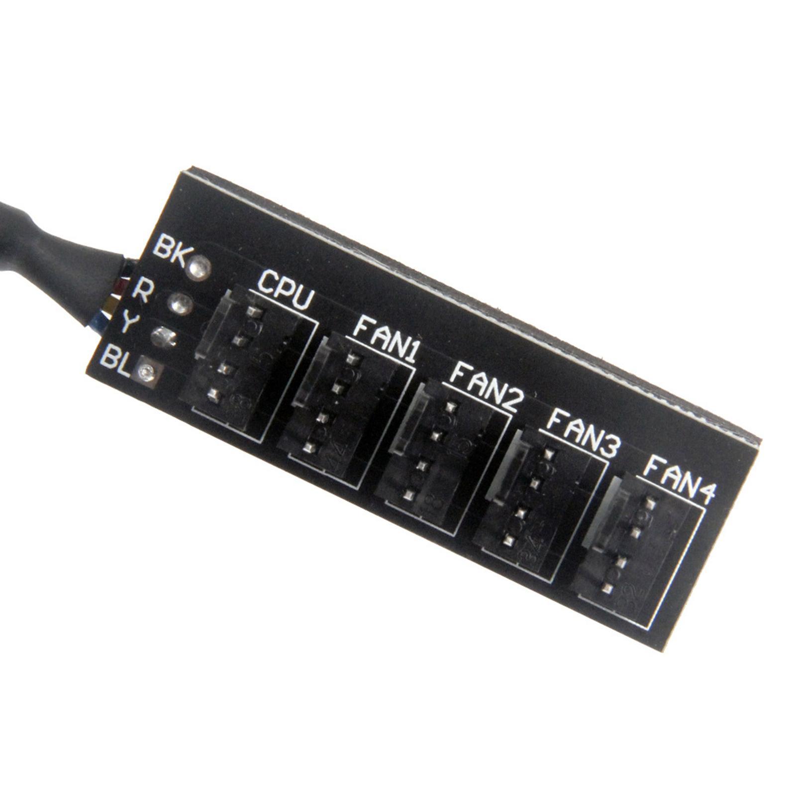 PWM Fan Hub Splitter Black Cord 1 to 5 Way Wire 4 Pin for 4 Pin & 3 Pin Fan