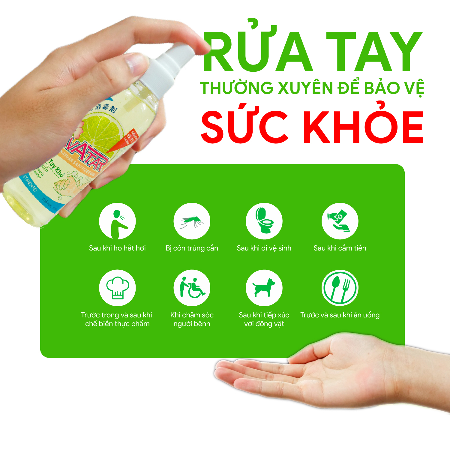 Xịt Rửa Tay Khô Hương Chanh Tươi Mát Làm Sạch Vượt Trội, X3 Dưỡng Ẩm Không Gây Khô Da AVATAR 100ml