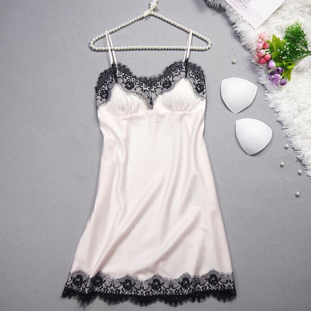 Womens Lace Floral Satin Nightdress Lingerie Sleepwear Night Gown S