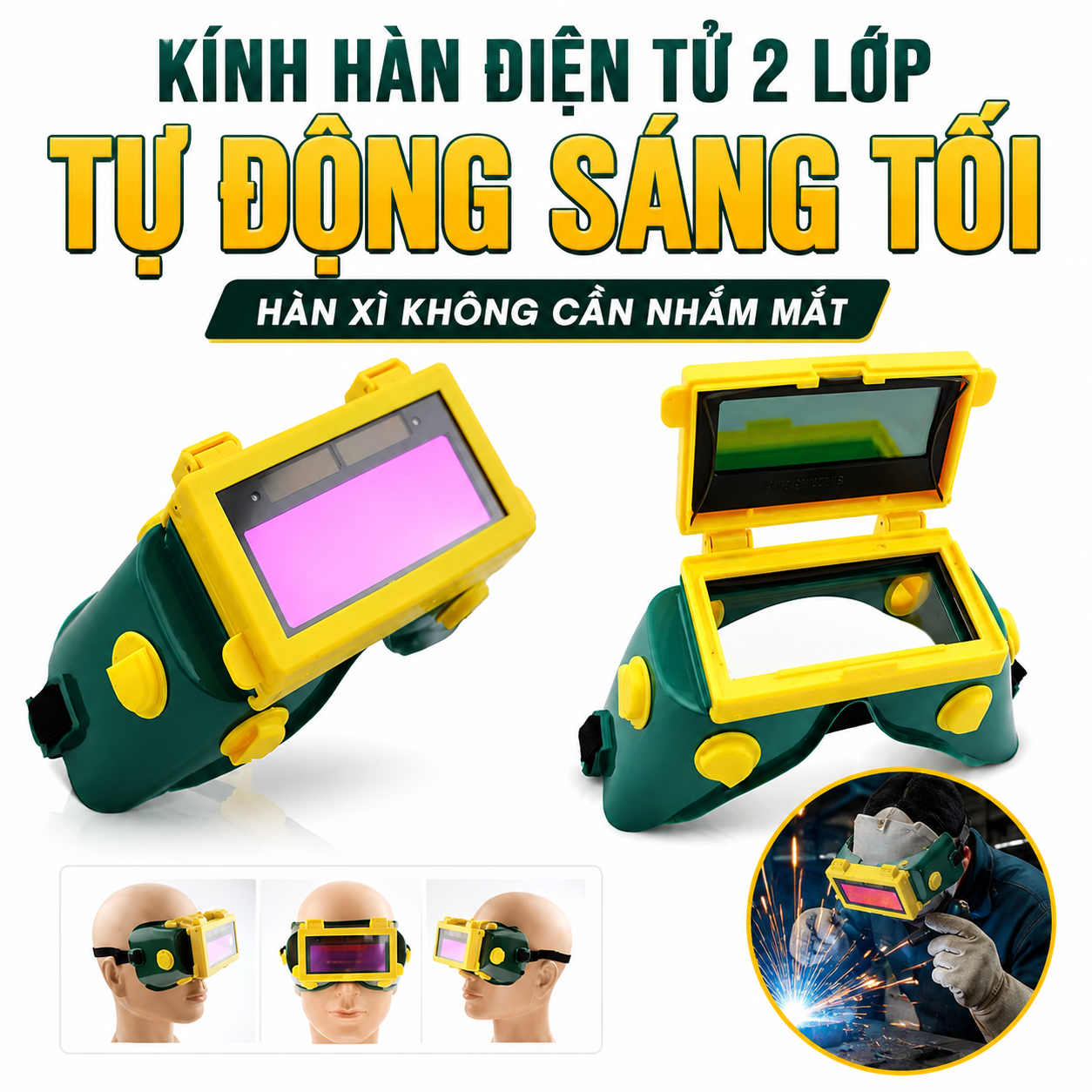 Kính Hàn Xì Tự Động Đổi Màu 2 Lớp – Chống Khói, Quan Sát Rõ Khi Hàn, phụ kieejnngoaif trời