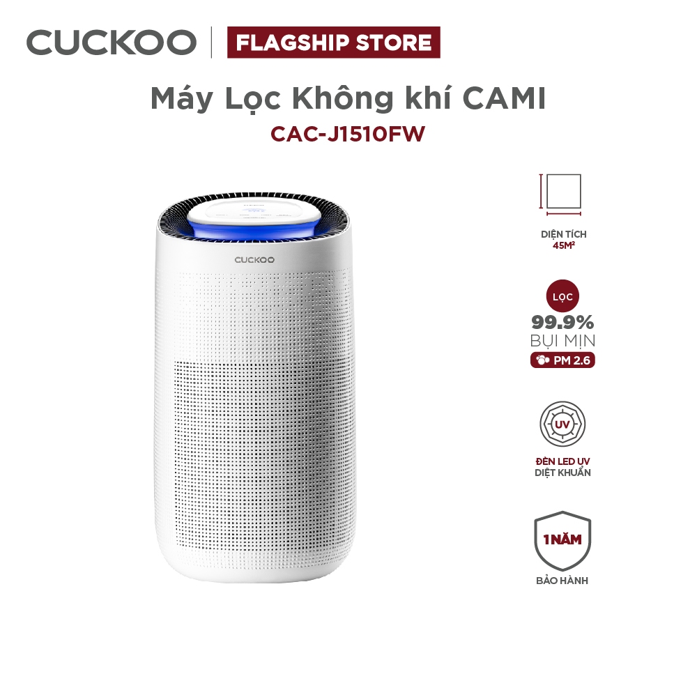 Máy lọc không khí Cuckoo 45m2 CAC-J1510FW/WHCKV - 3 in 1 HEPA- lọc bụi mịn PMO.3- đèn cảnh báo chất lượng không khí- Bảo hành 12 tháng- Hàng chính hãng Cuckoovina