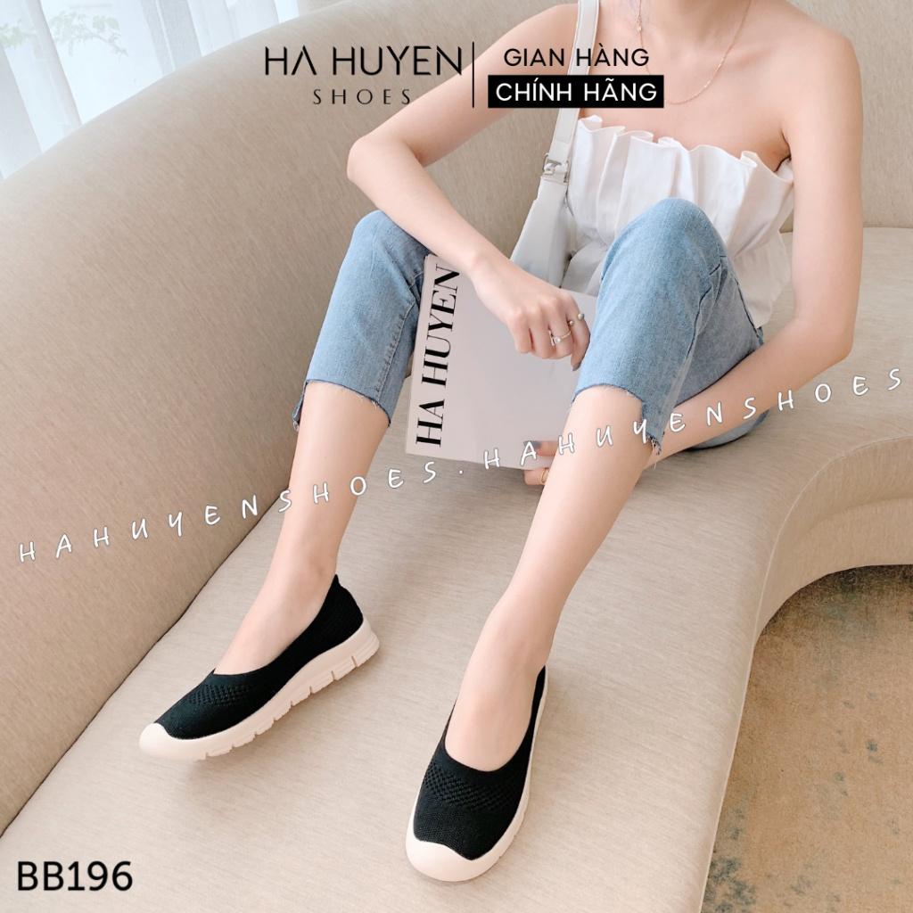 Giày Slip on nữ Hà Huyền Shoes mũi len lỗ đế răng dáng thể thao - BB196