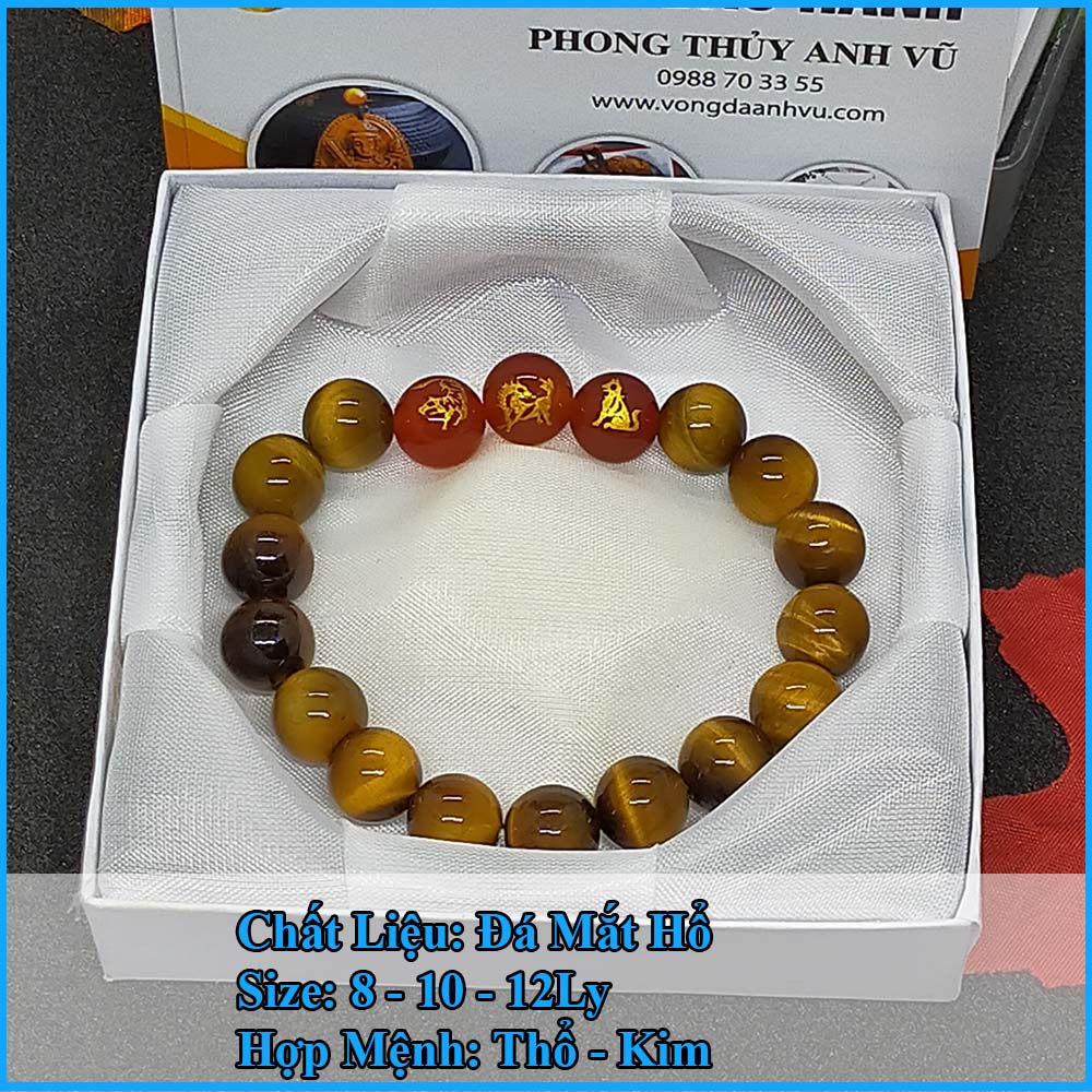 Vòng tay phong thủy mệnh thổ tam hợp dần ngọ tuất - chất liệu mắt hổ tự nhiên - size 8 10 12ly - có khai quang điểm nhãn - may mắn tài lộc - PHONG THỦY ANH VŨ