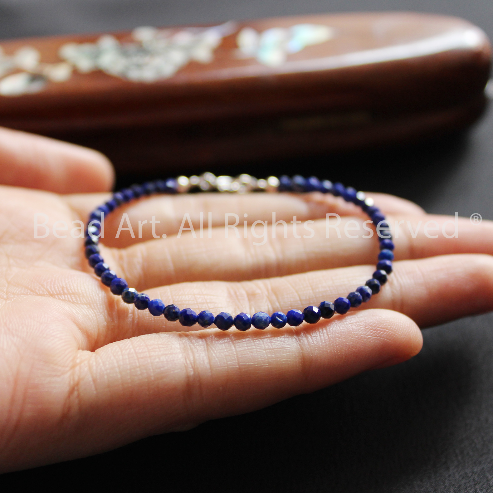 Vòng Tay 3MM Đá Lapis Lazuli Thiên Nhiên Màu Xanh Dương, Thuỷ, Mộc, Vòng Tay Phong Thuỷ, Chuỗi Hạt, Lắc Tay - Bead Art