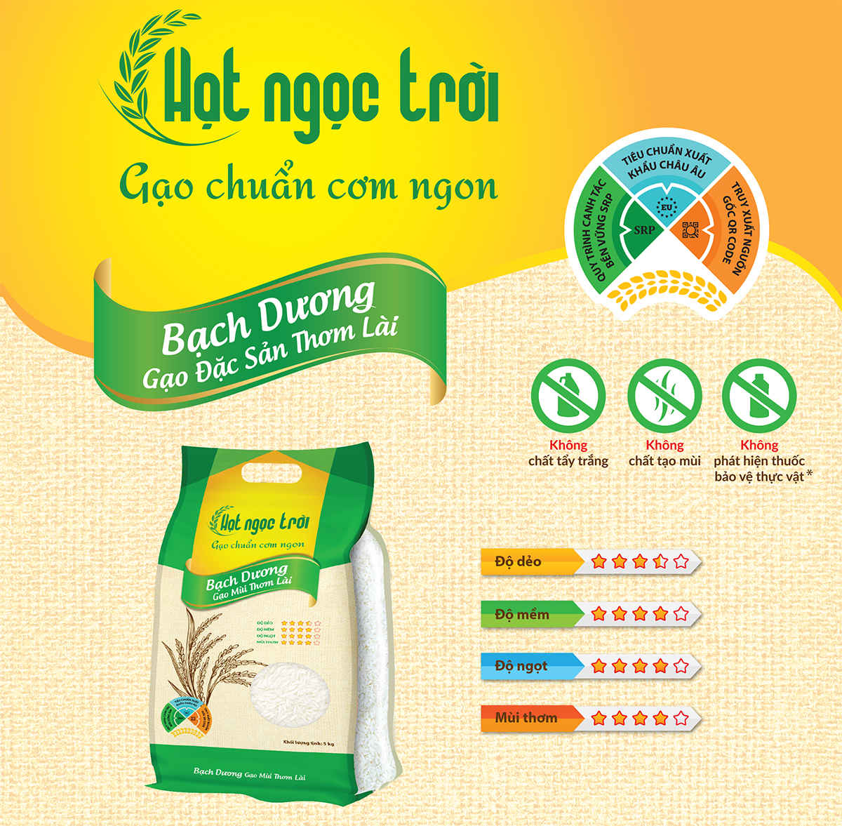 Gạo Hạt Ngọc Trời Bạch Dương Túi 5Kg