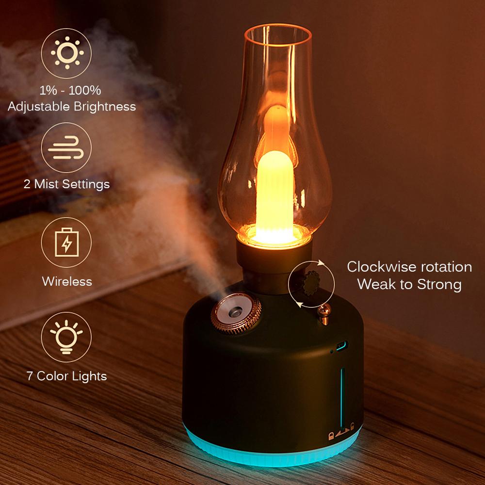 USB Rechargeable Misting Lantern Portable LED Retro Camping Light Flameless Tent Light with Air Humidifier for Home Out