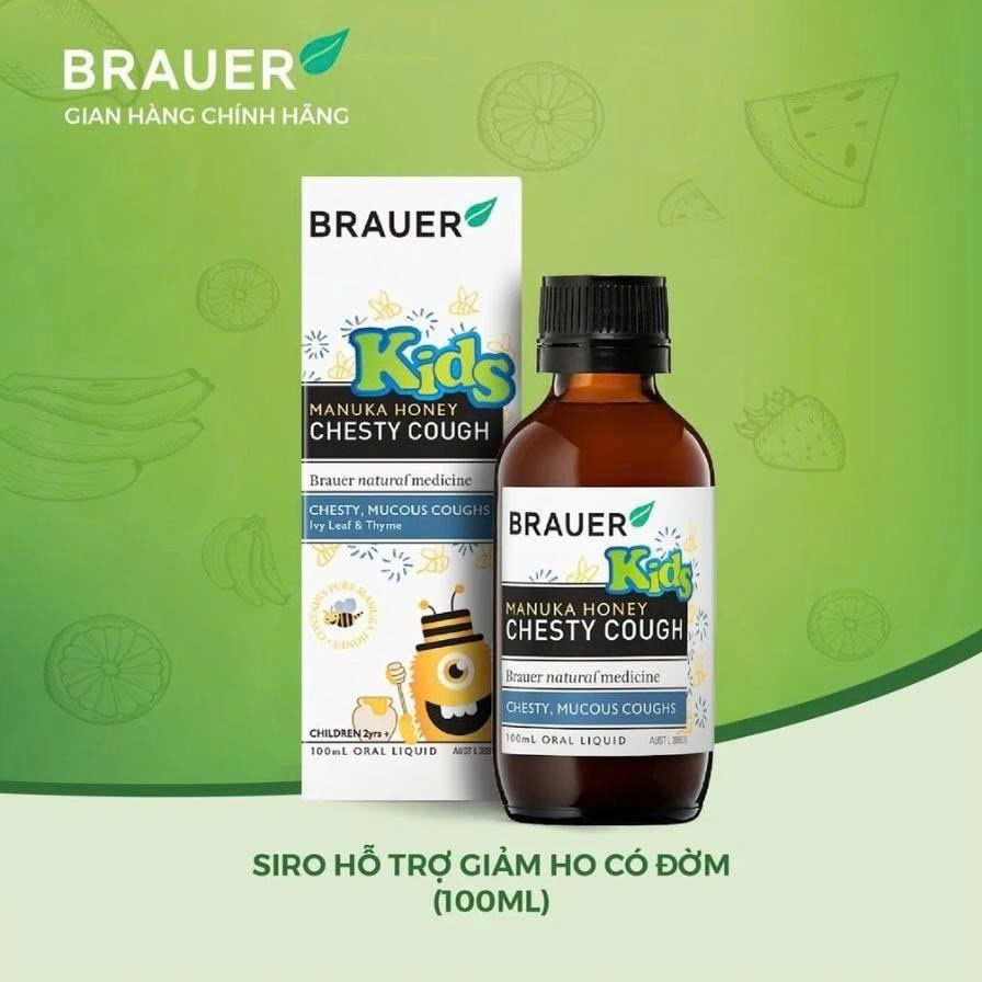 Siro Brauer hỗ trợ giảm ho có đờm dạng lỏng cho trẻ từ 2 tuổi 100ml Maunuka Honey Chesty Cough